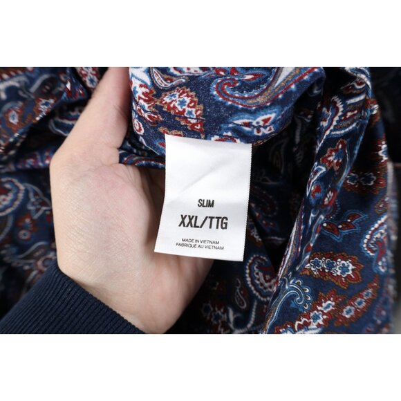 Express Mens Size 2XL XXL Slim Paisley Geometric Collared Button Shirt Cotton - Picture 7 of 11